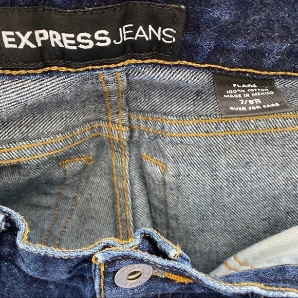 VINTAGE Y2K EXPRESS BLEUS High Waist Flare Leg Jeans Size 6 Retro Dark Wash - Picture 9 of 10